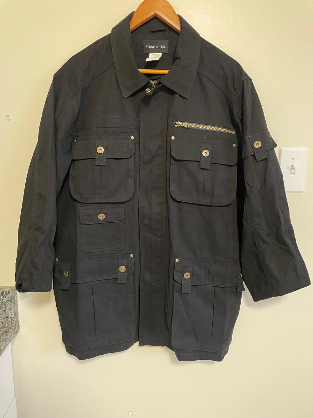 Stone Creek Men's Black Multi Pocket Utility Jacket Large Chore Pockets